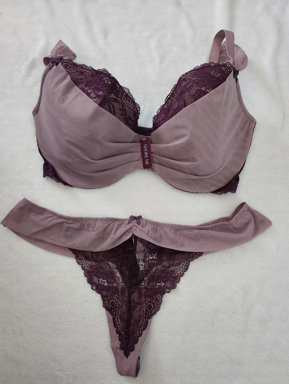 NWT Adore Me 3-Piece Lingerie Set - Mauve Purple Contour Bra 38I & 2 Thongs